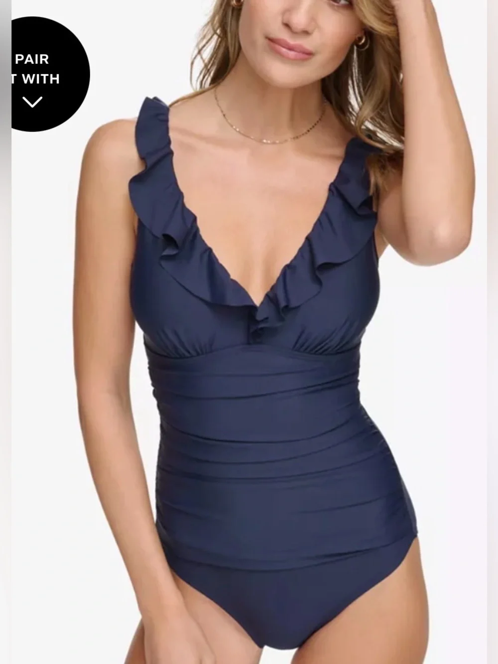 DKNY Women's Ruffle Plunge Underwire Tummy Control One-Piece Swimsuit. NWT - Picture 6 of 8